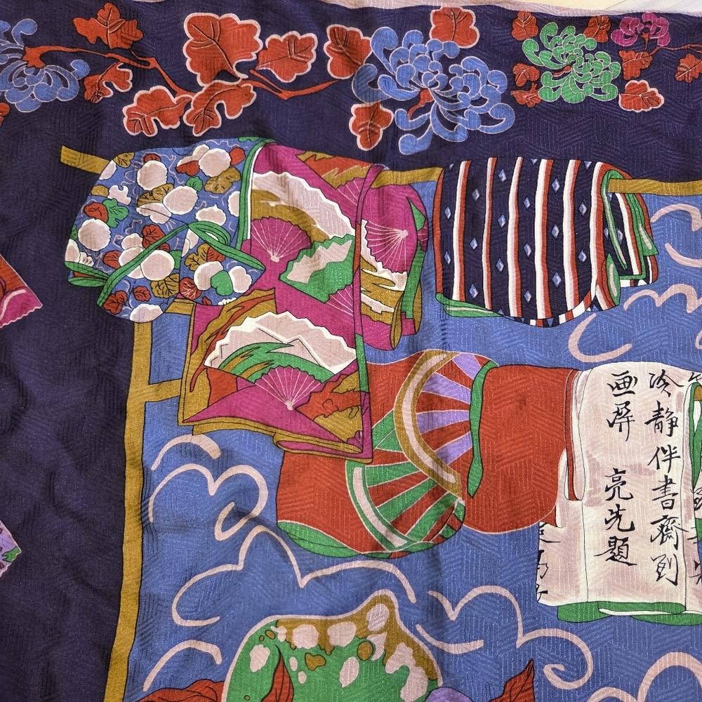 Vintage Christian Fischbacher 100% Silk Scarf With Japanese Print - Picture 3 of 8